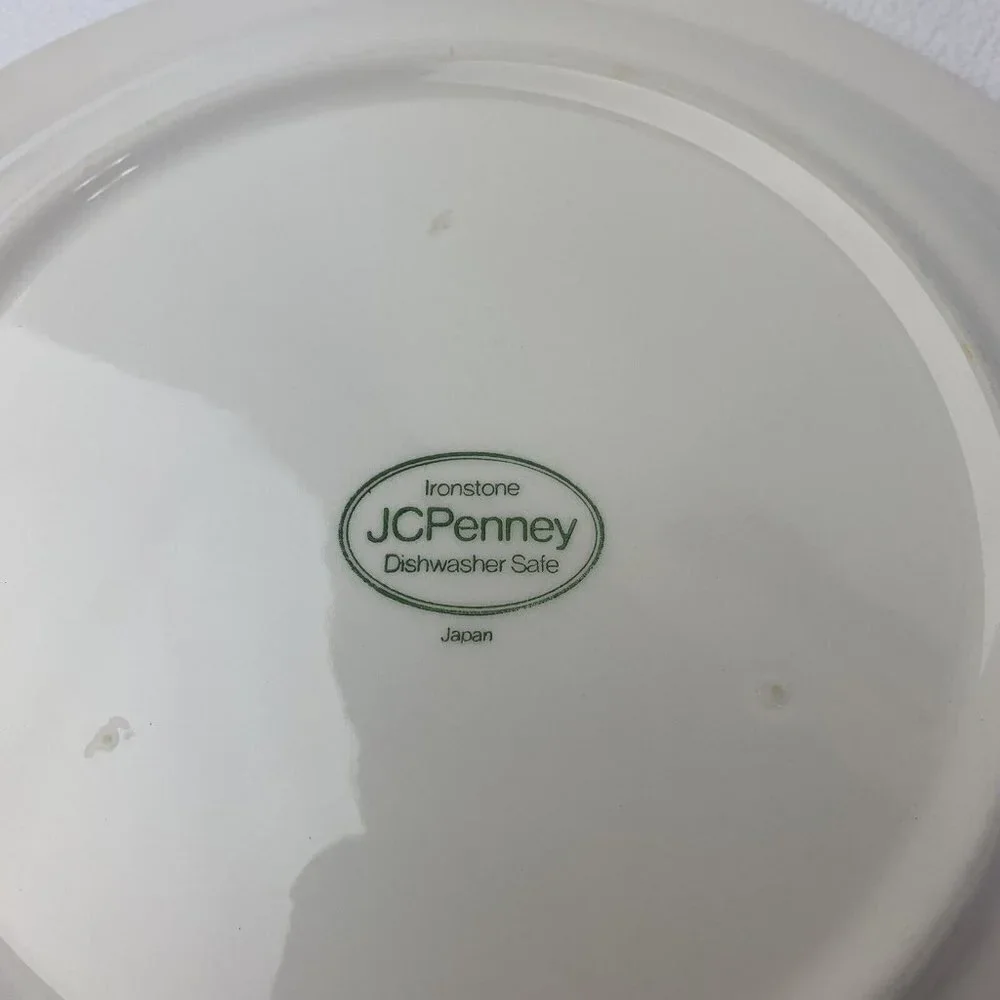 JCPenney Ironstone Dinner Plate Floral Yellow Orange Green MCM 12” Japan